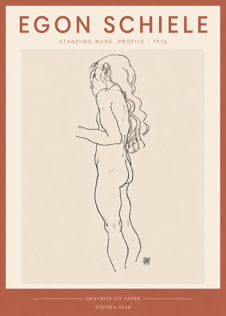 Schiele Standing Nude, Profile No3 - Juliste