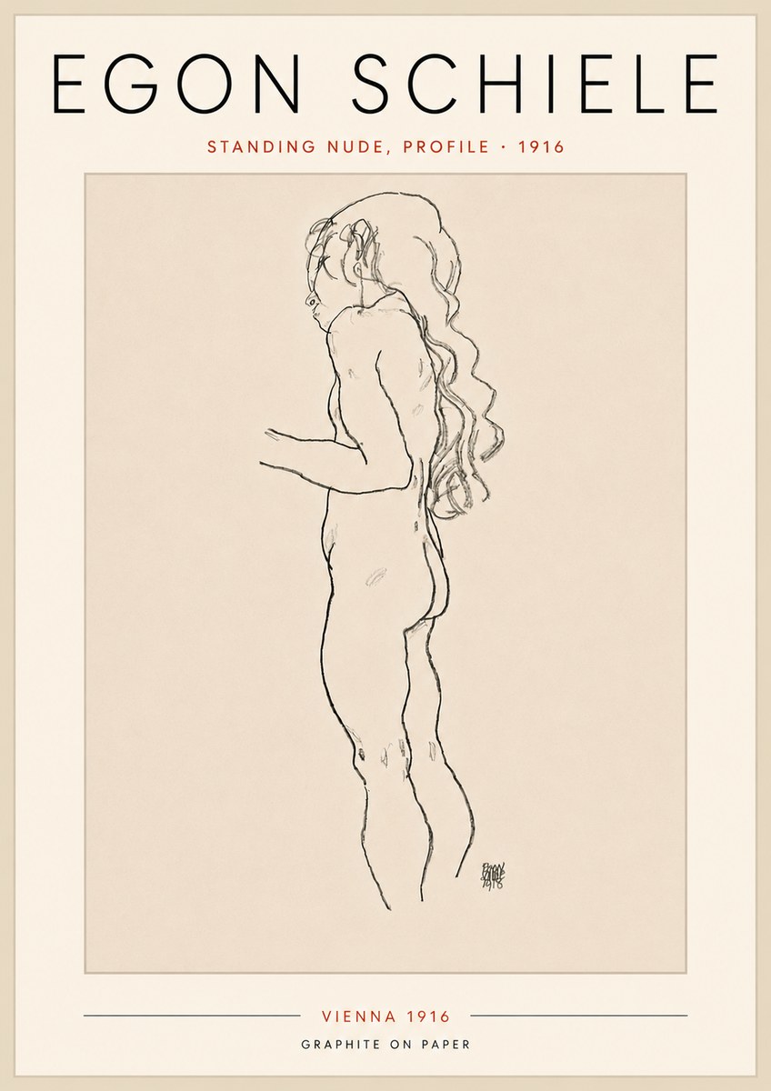 Schiele Standing Nude, Profile No5 - Juliste