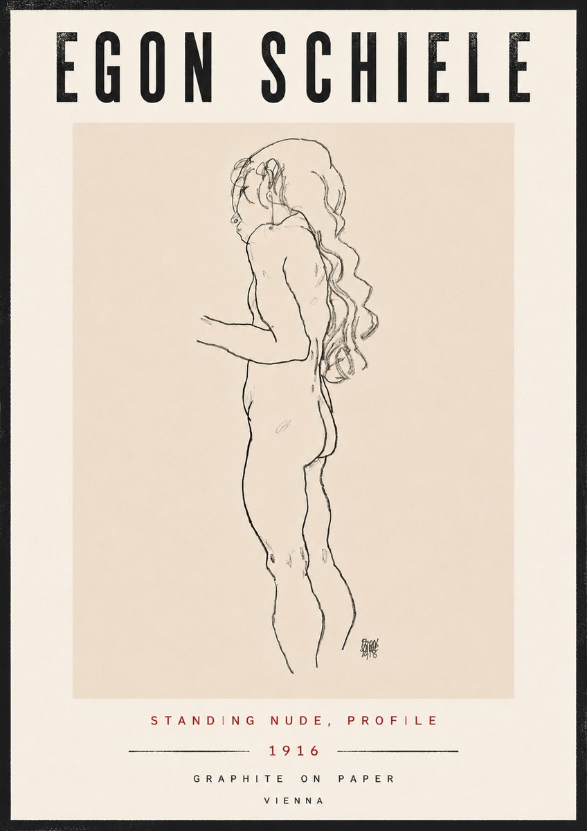 Schiele Standing Nude, Profile No6 - Juliste