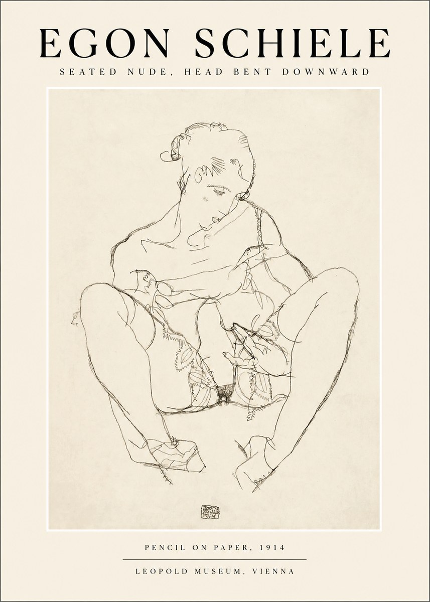 Schiele Seated Nude, Head Bent Downward No1 - Juliste