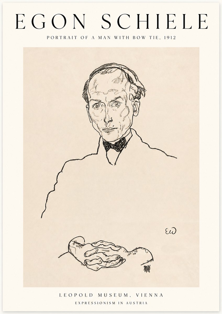 Schiele Portrait of a Man with Bow Tie, 1912 No1 - Juliste
