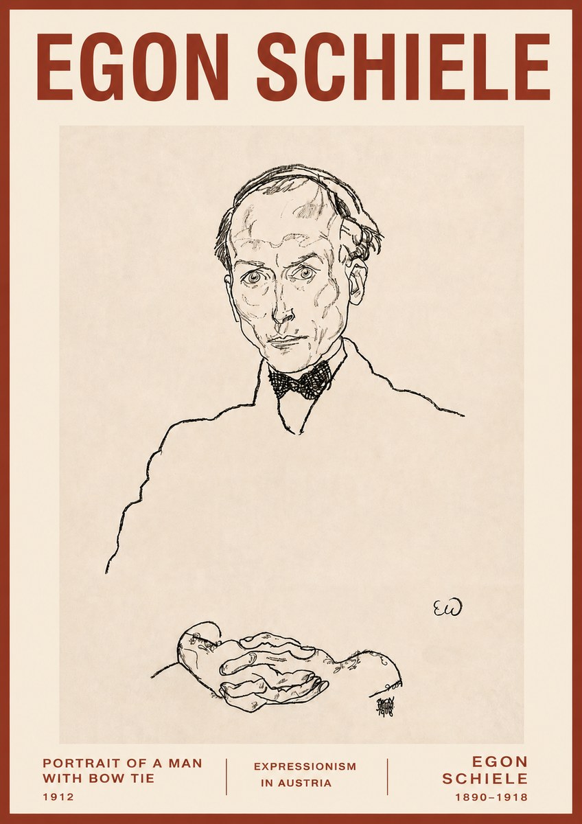 Schiele Portrait of a Man with Bow Tie, 1912 No3 - Juliste