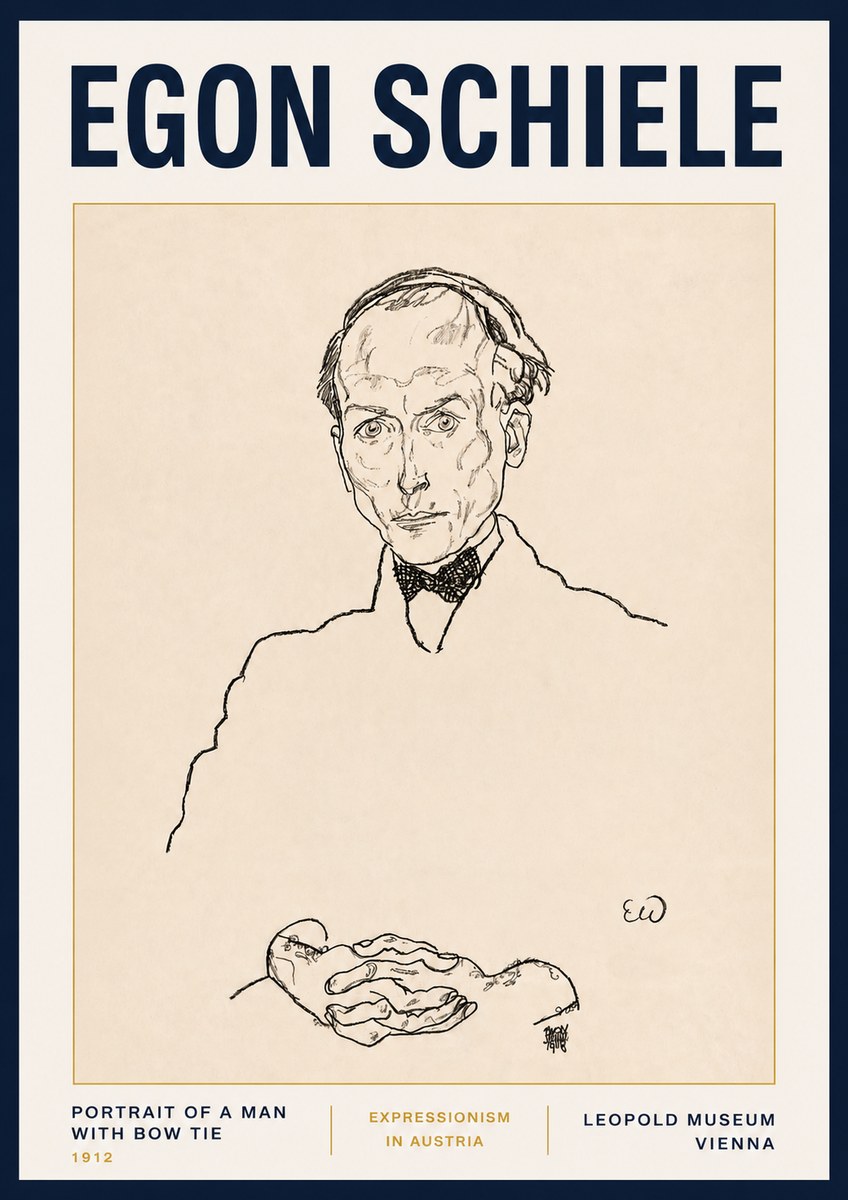 Schiele Portrait of a Man with Bow Tie, 1912 No5 - Juliste