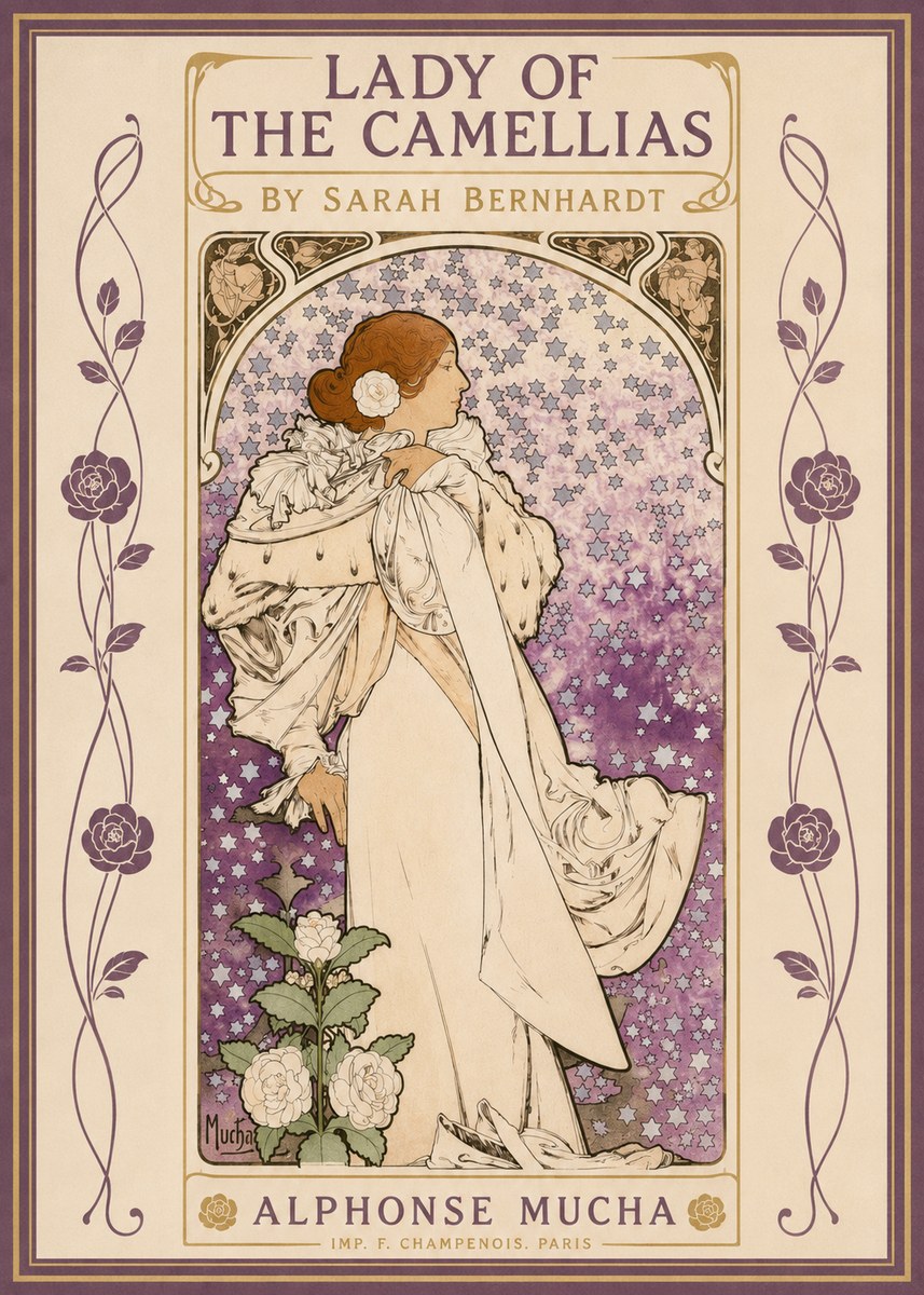 Mucha Lady of the Camellias No2 - Juliste