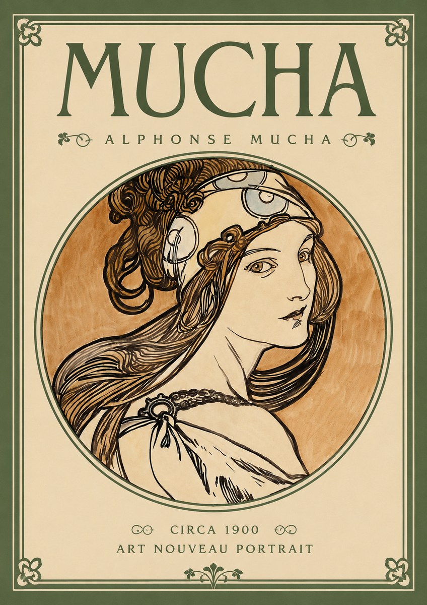 Mucha Art Nouveau Portrait I No2 - Juliste