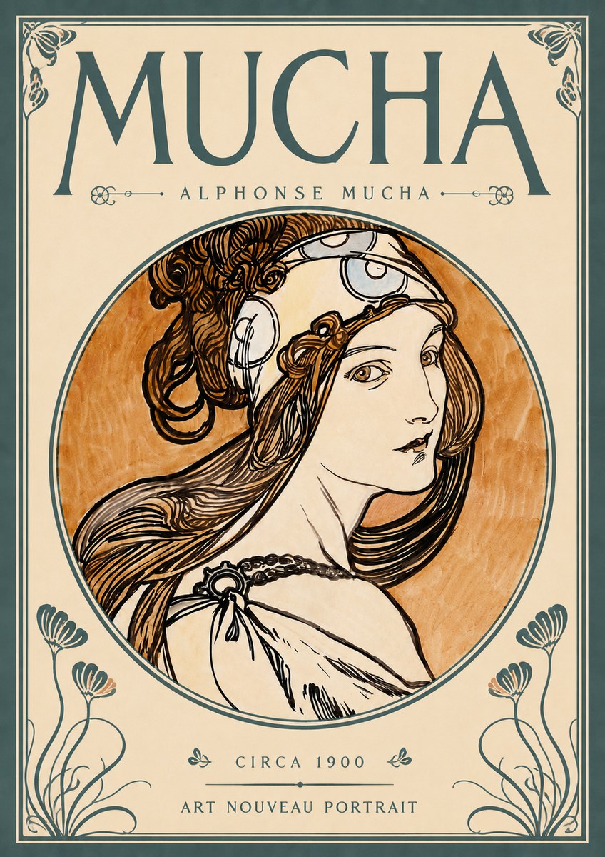 Mucha Art Nouveau Portrait I No5 - Juliste