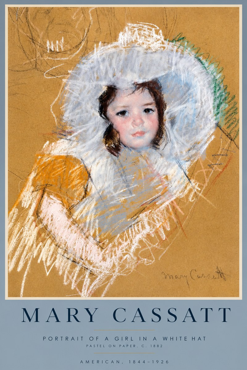 Mary Cassatt Portrait of a Girl in a White Hat No3 - Juliste