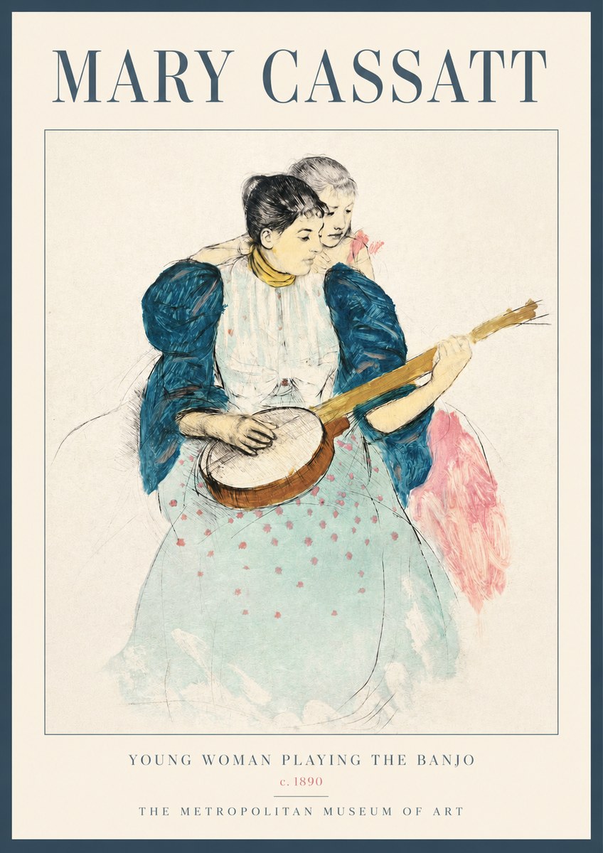 Mary Cassatt Young Woman Playing the Banjo No2 - Juliste