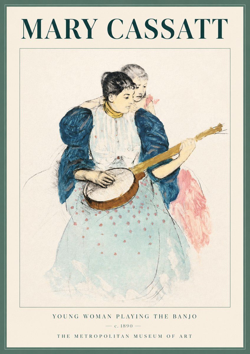 Mary Cassatt Young Woman Playing the Banjo No4 - Juliste