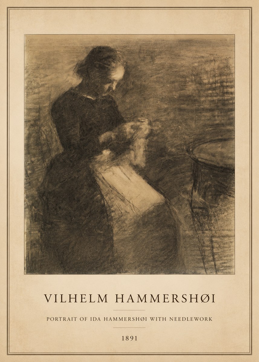 Vilhelm Hammershøi Portrait of Ida Hammershøi with Needlework No5 - Juliste