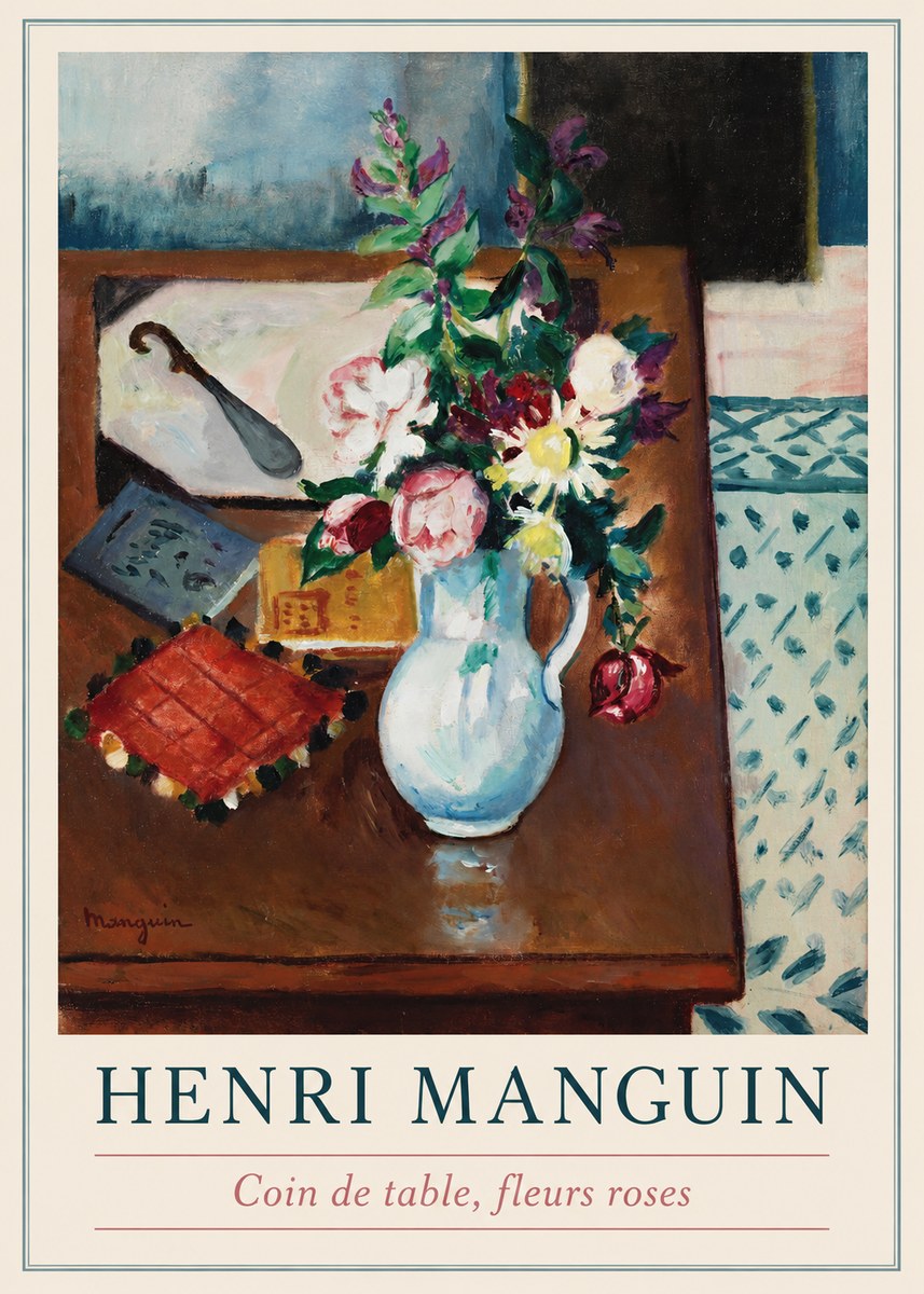 Henri Manguin Coin De Table, Fleurs Roses No1 - Juliste