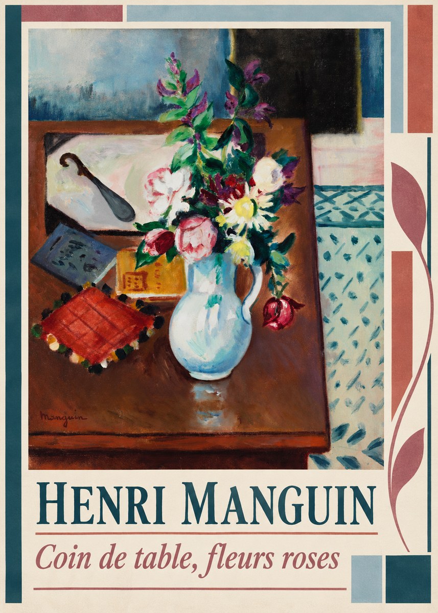 Henri Manguin Coin De Table, Fleurs Roses No5 - Juliste