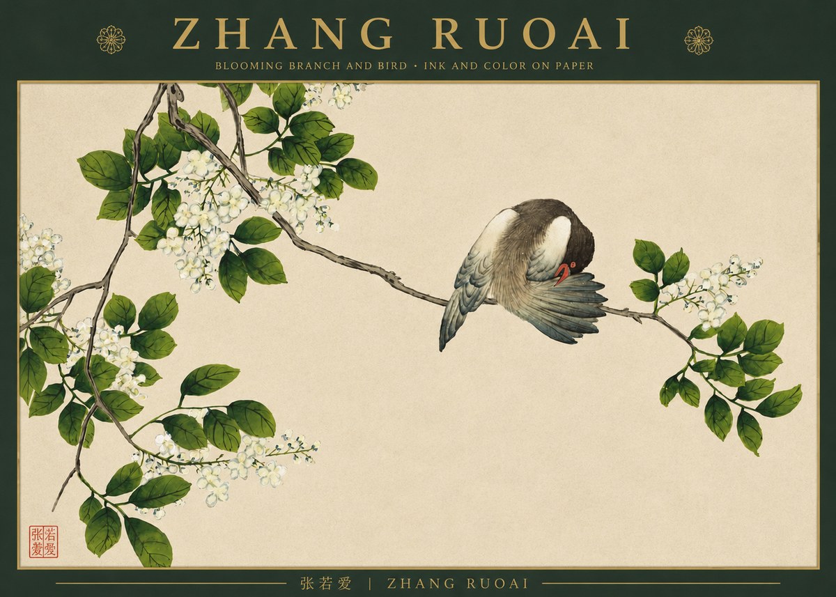 Zhang Ruoai Bird and Blossom No4 - Juliste