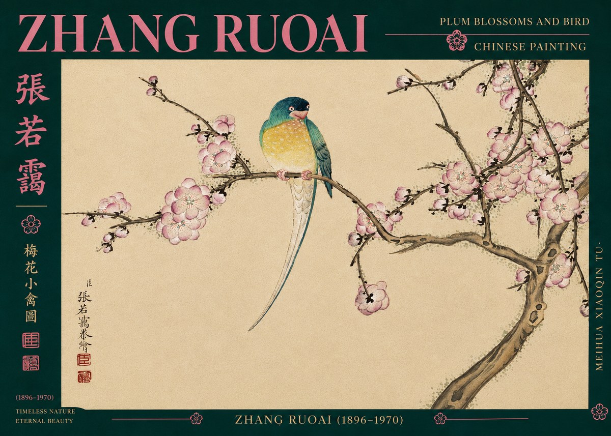 Zhang Ruoai Plum Blossoms and Bird No3 - Juliste