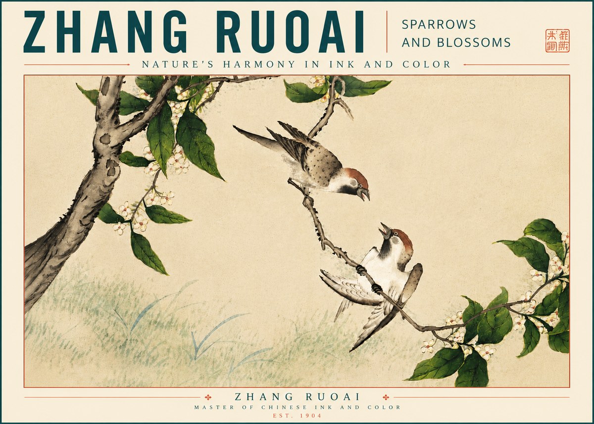 Zhang Ruoai Sparrows and Blossoms No5 - Juliste