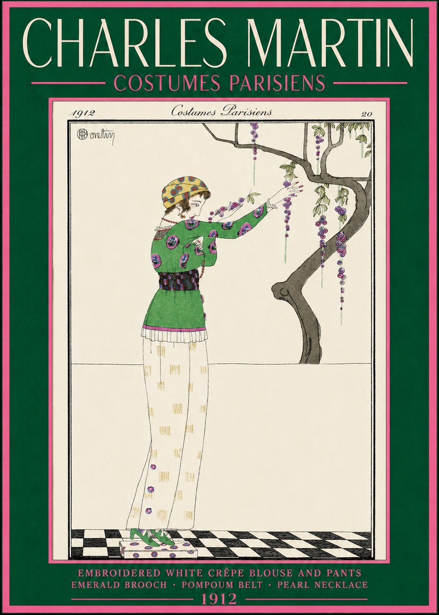 Charles Martin Embroidered White Crêpe Blouse and Pants No2 - Juliste