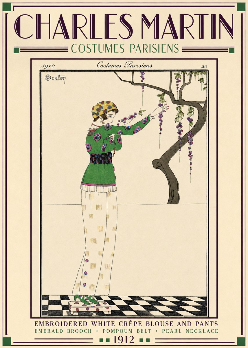 Charles Martin Embroidered White Crêpe Blouse and Pants No3 - Juliste