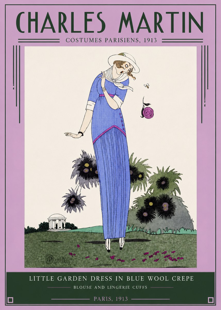 Charles Martin Little Garden Dress in Blue Wool Crepe No2 - Juliste