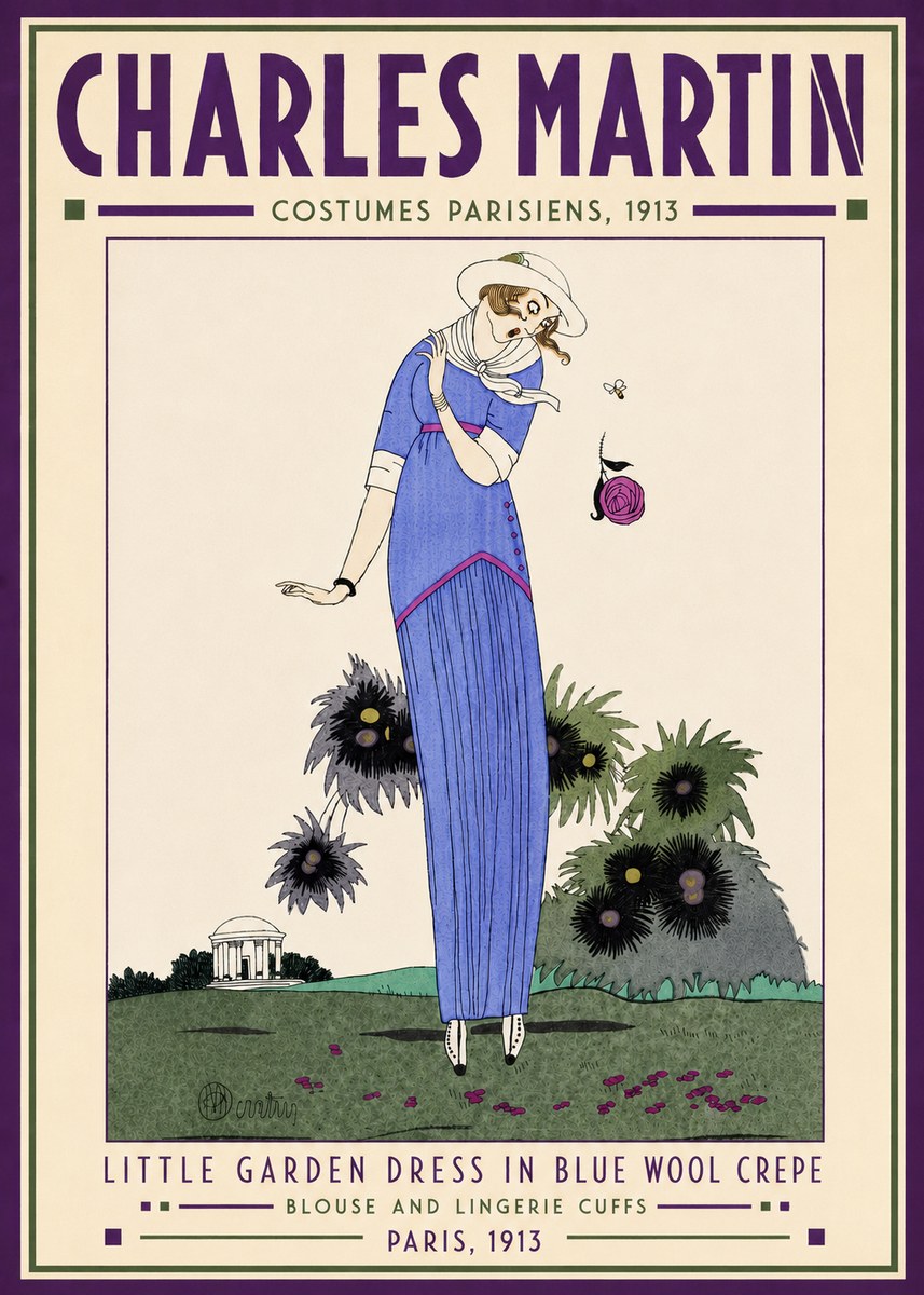 Charles Martin Little Garden Dress in Blue Wool Crepe No4 - Juliste