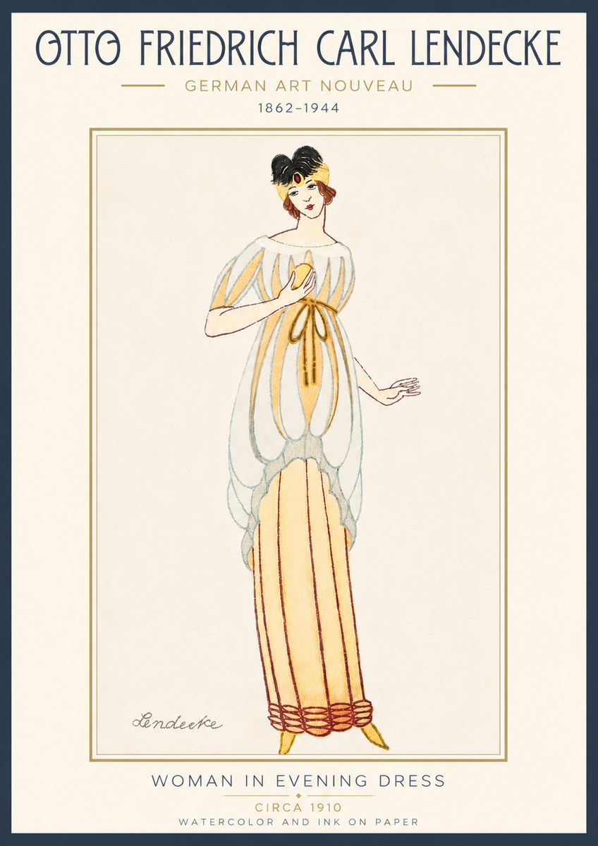 Otto Friedrich Carl Lendecke Woman in Evening Dress No4 - Juliste