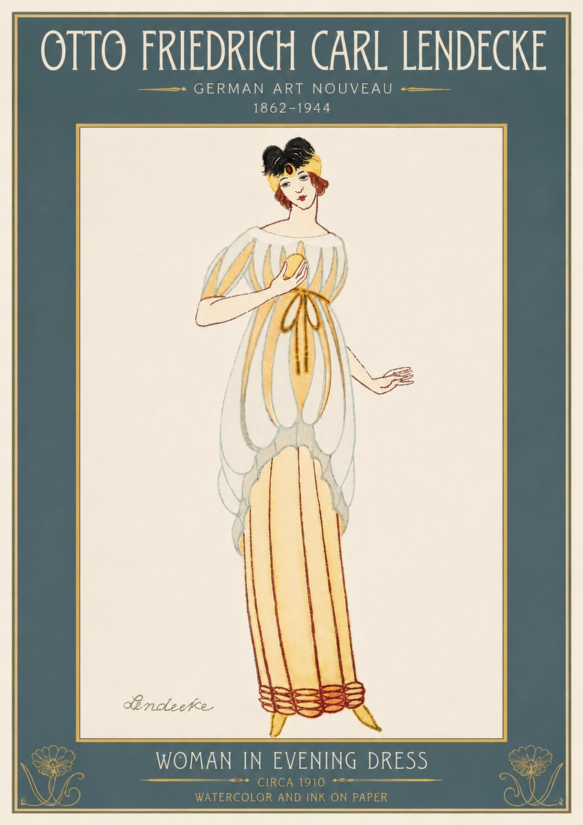 Otto Friedrich Carl Lendecke Woman in Evening Dress No6 - Juliste