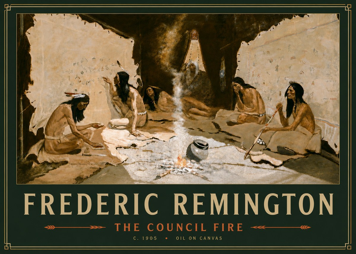 Frederic Remington The Council Fire I No4 - Juliste