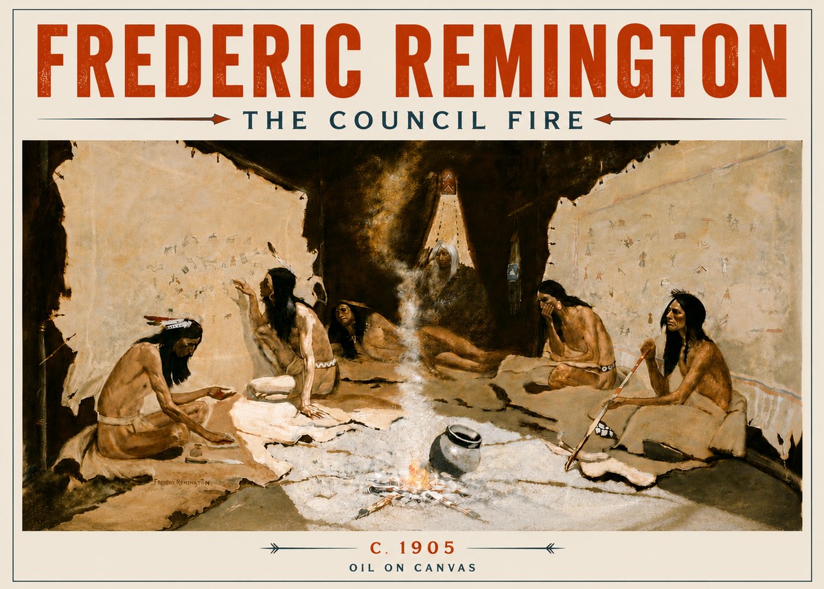 Frederic Remington The Council Fire I No5 - Juliste