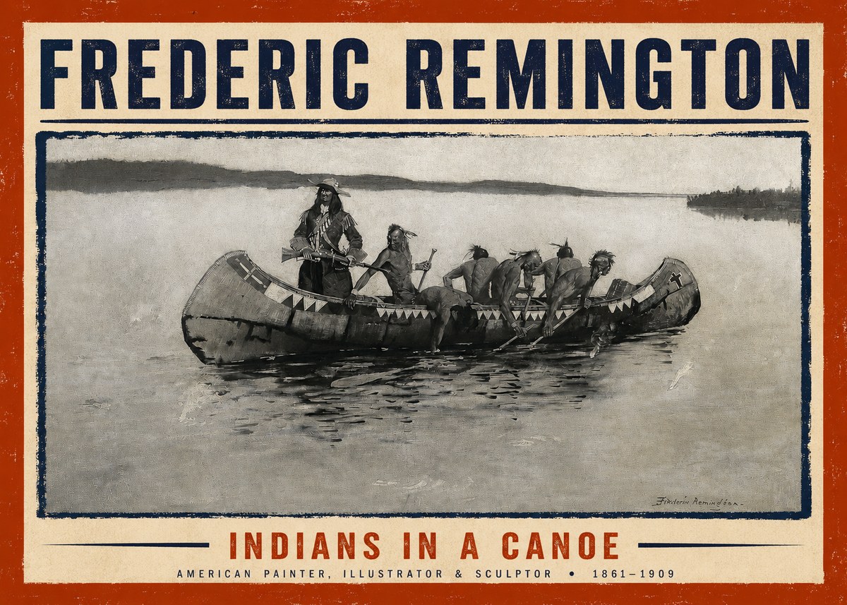 Frederic Remington Indians in a Canoe No2 - Juliste