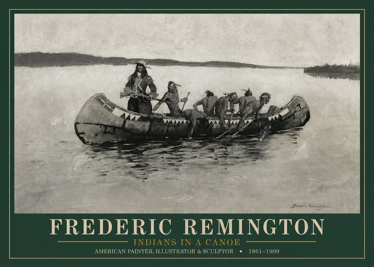 Frederic Remington Indians in a Canoe No3 - Juliste