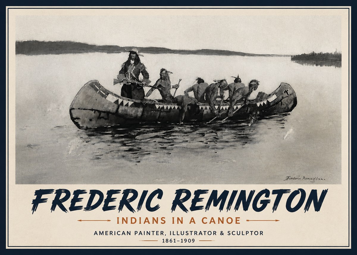 Frederic Remington Indians in a Canoe No4 - Juliste