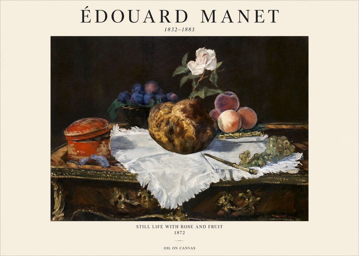 Édouard Manet Still Life with Rose and Fruit No1 - Juliste