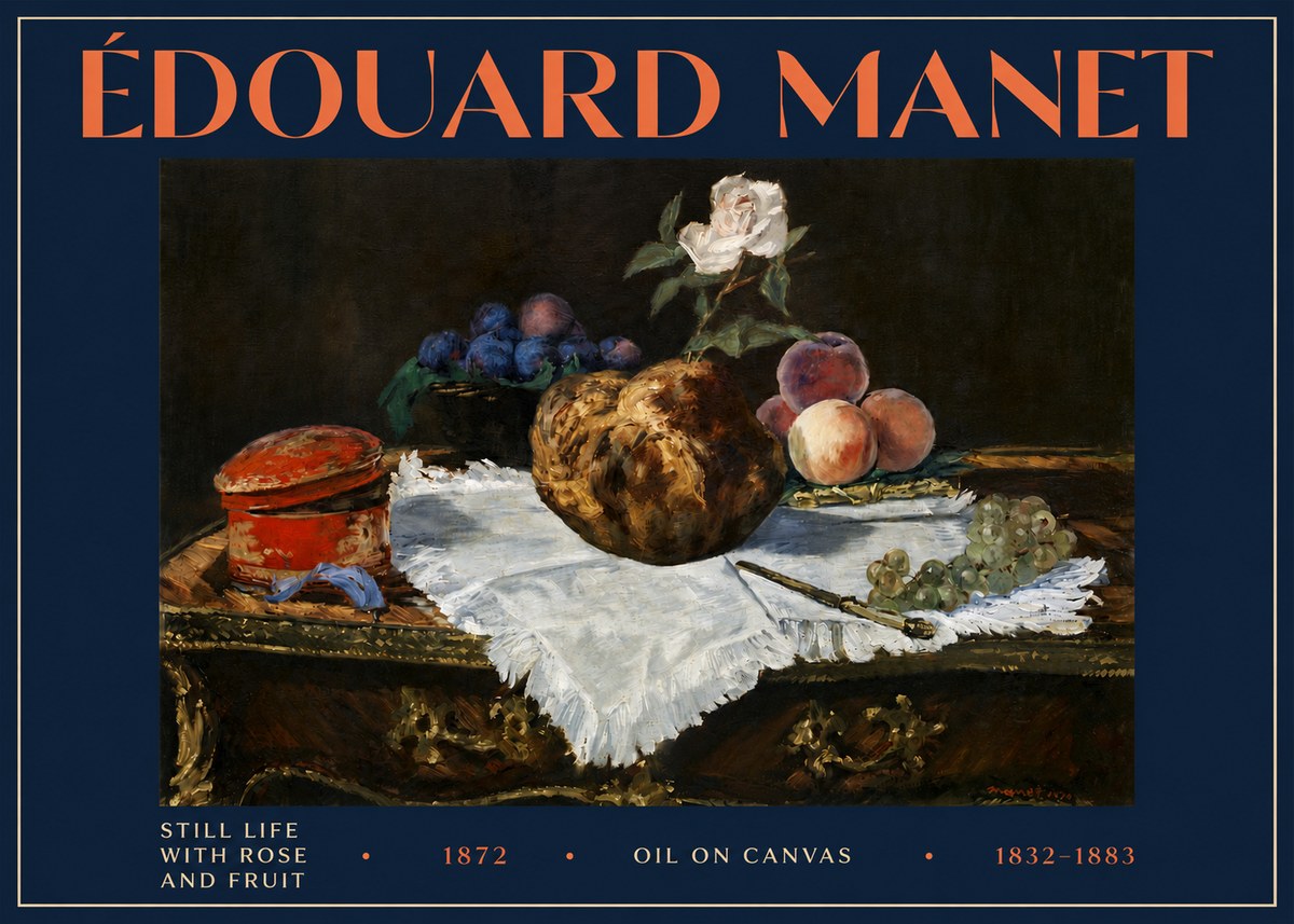 Édouard Manet Still Life with Rose and Fruit No4 - Juliste