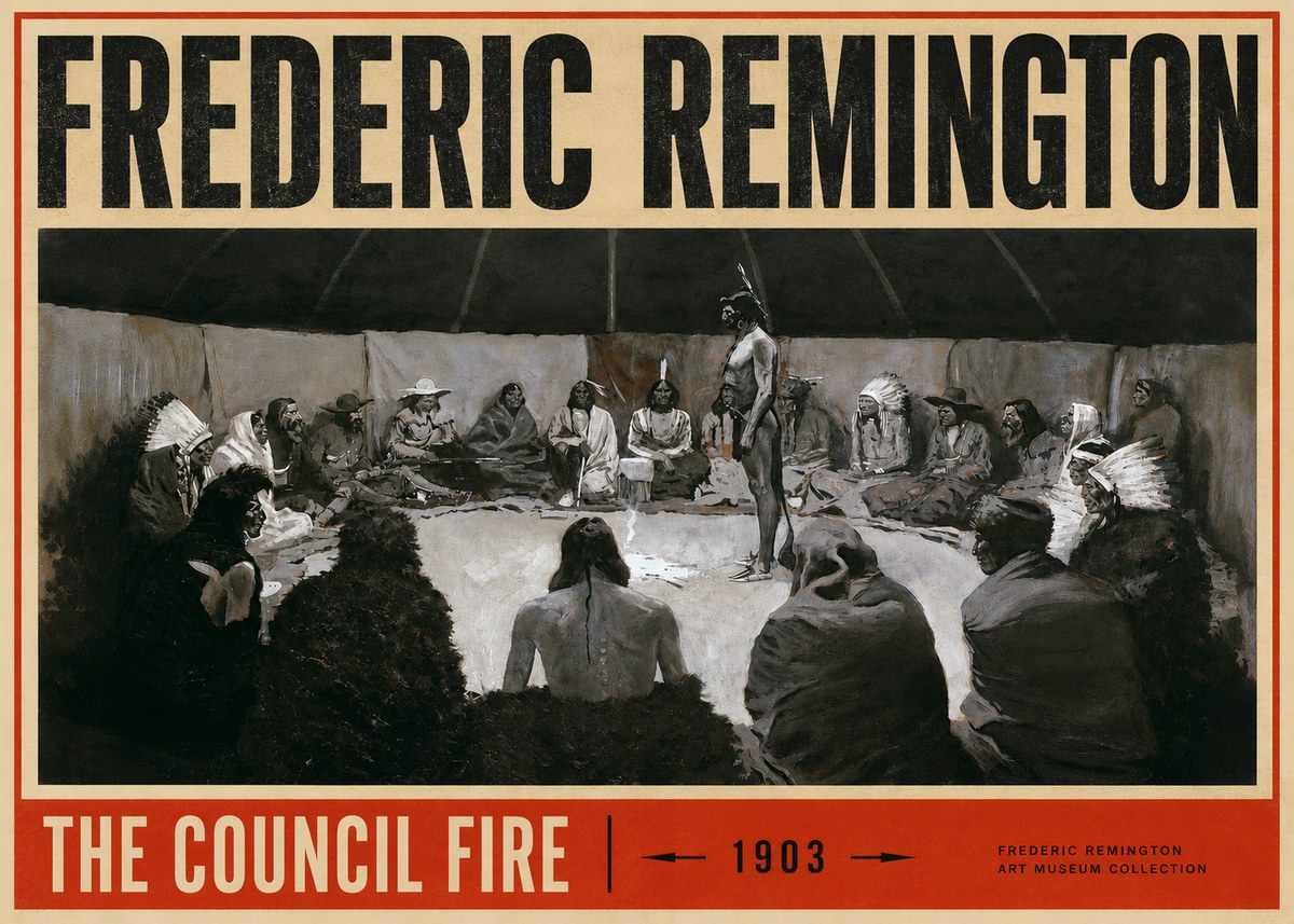 Frederic Remington The Council Fire II No4 - Juliste