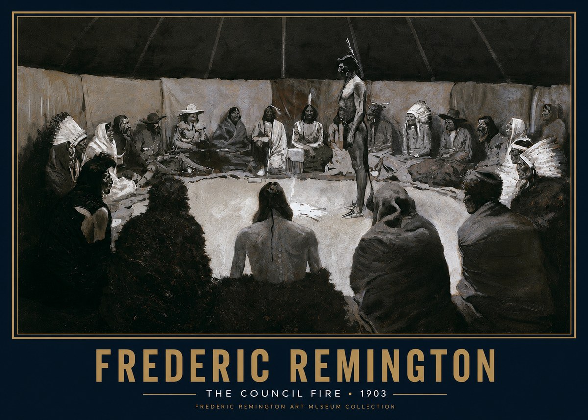 Frederic Remington The Council Fire II No5 - Juliste