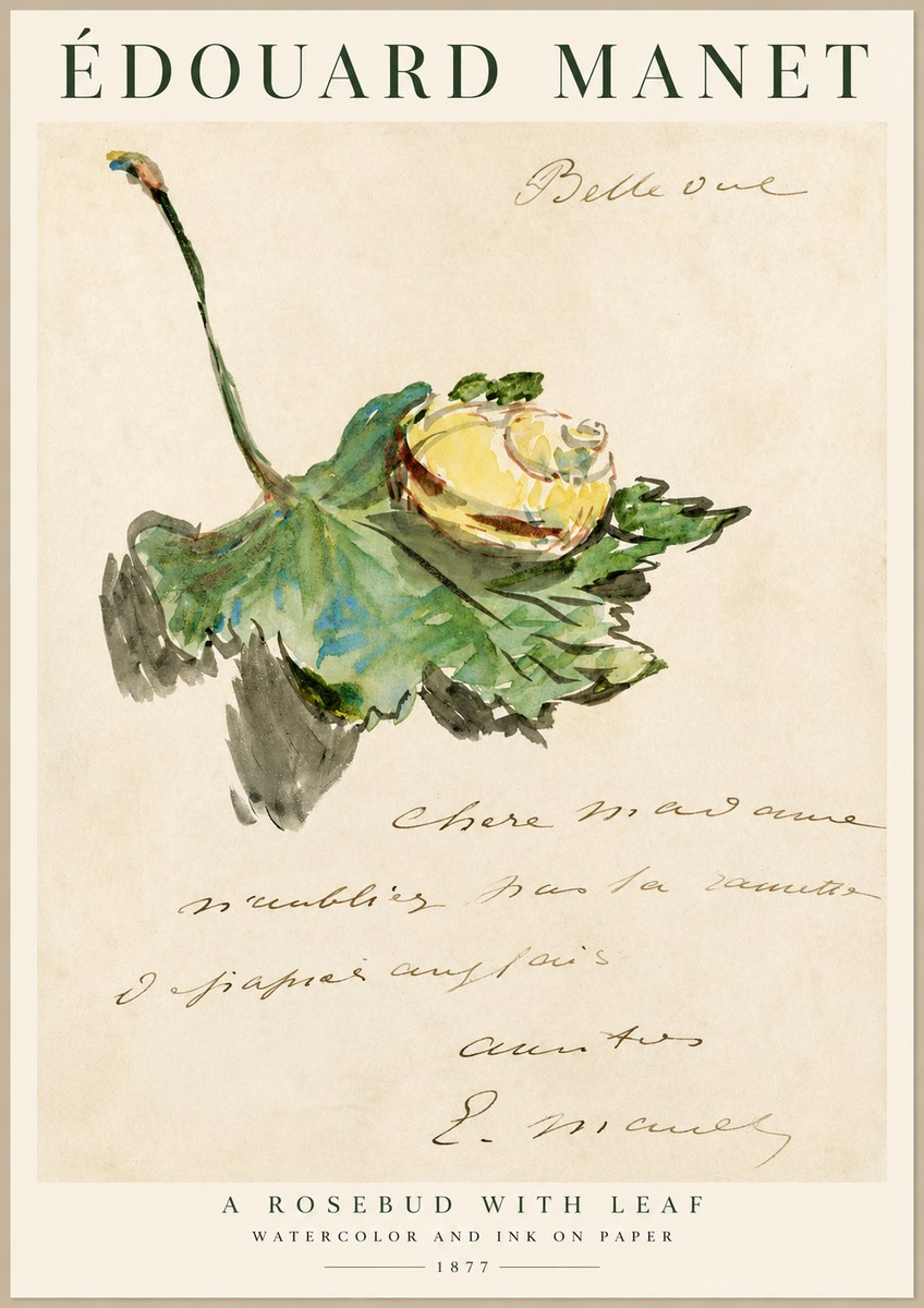 Édouard Manet A Rosebud with Leaf No1 - Juliste