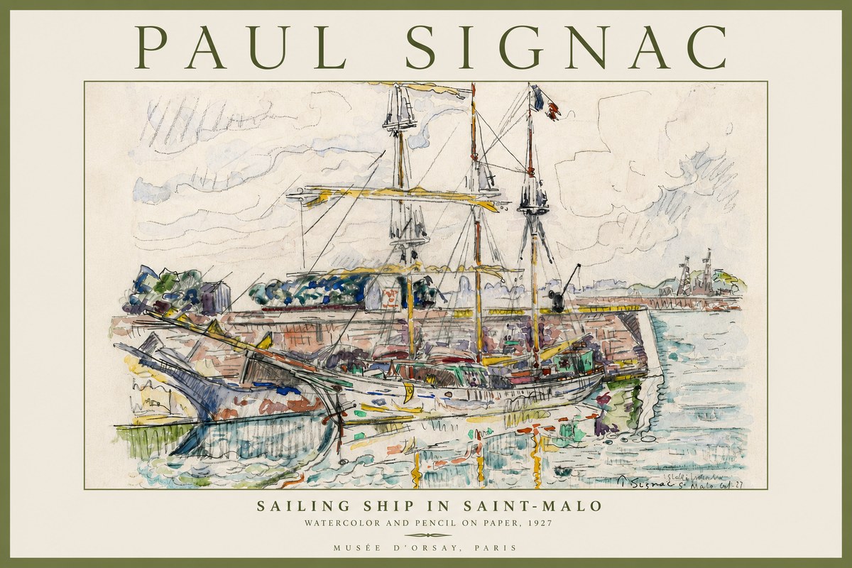 Signac Sailing Ship in Saint-malo No4 - Juliste