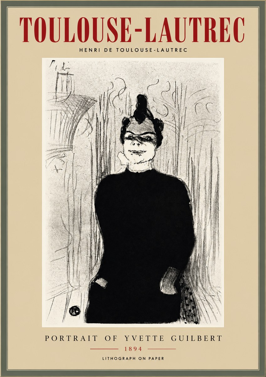 Toulouse-Lautrec Portrait of Yvette Guilbert No3 - Juliste
