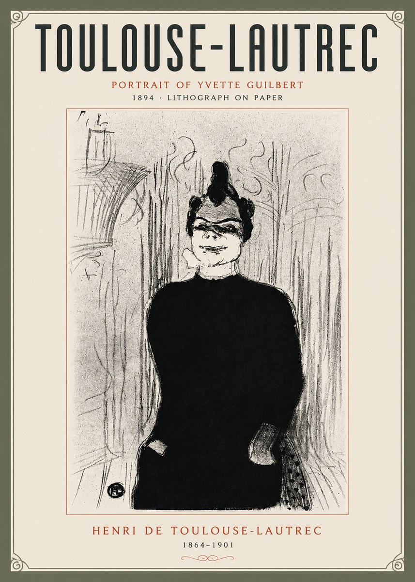Toulouse-Lautrec Portrait of Yvette Guilbert No5 - Juliste