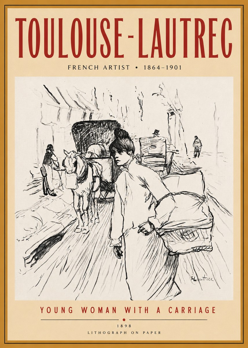 Toulouse-Lautrec Young Woman with a Carriage No3 - Juliste