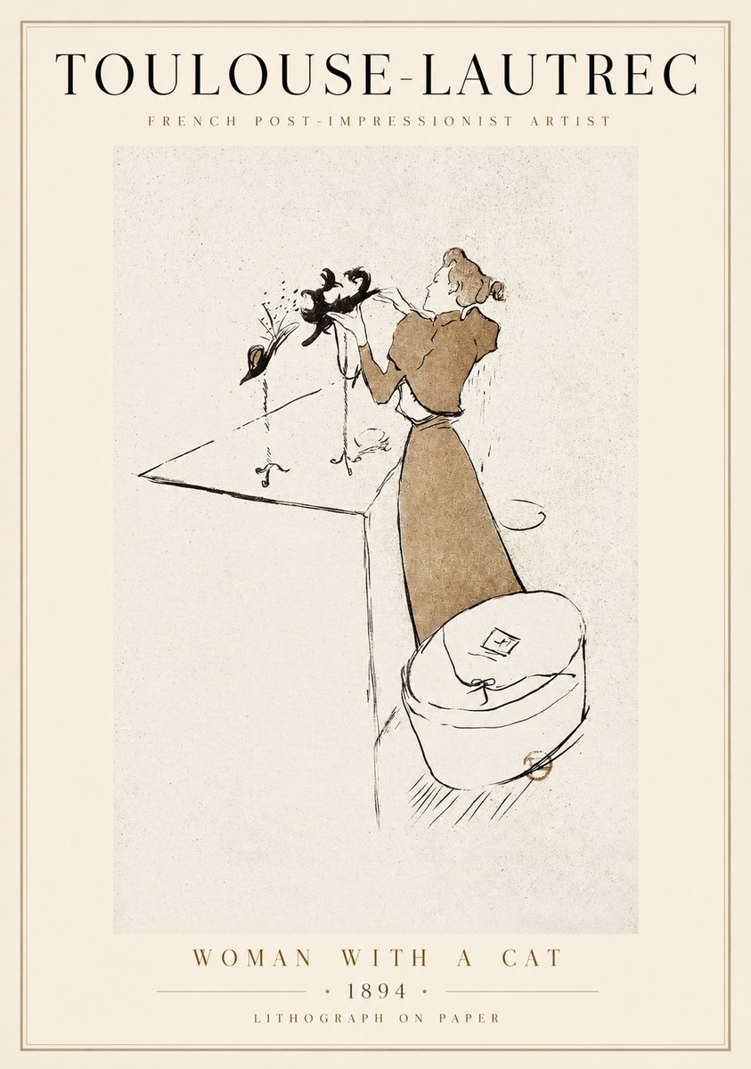 Toulouse-Lautrec Woman with a Cat No1 - Juliste