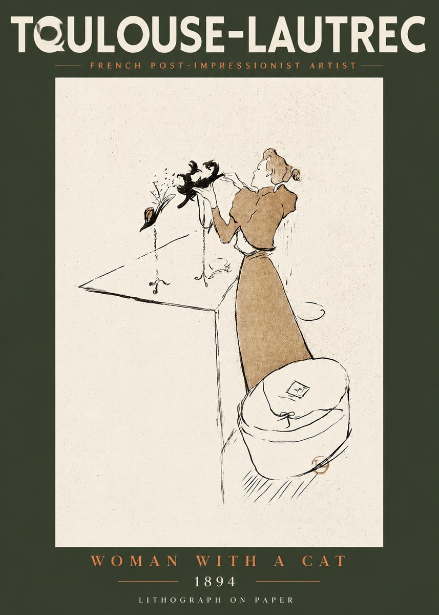 Toulouse-Lautrec Woman with a Cat No4 - Juliste