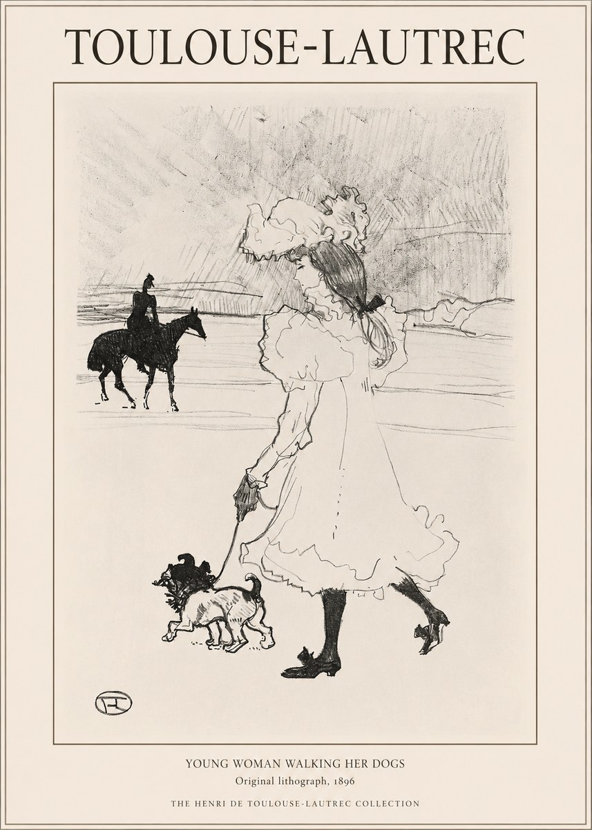 Toulouse-Lautrec Young Woman Walking Her Dogs No1 - Juliste