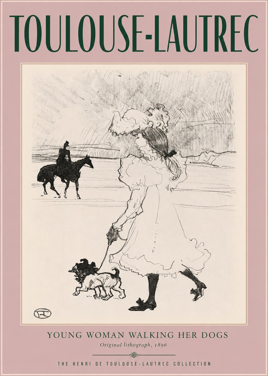 Toulouse-Lautrec Young Woman Walking Her Dogs No2 - Juliste