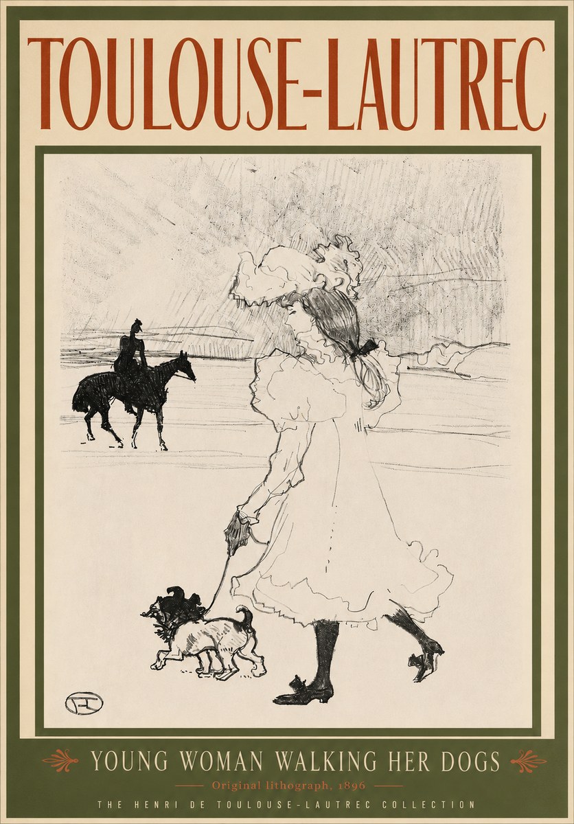 Toulouse-Lautrec Young Woman Walking Her Dogs No3 - Juliste