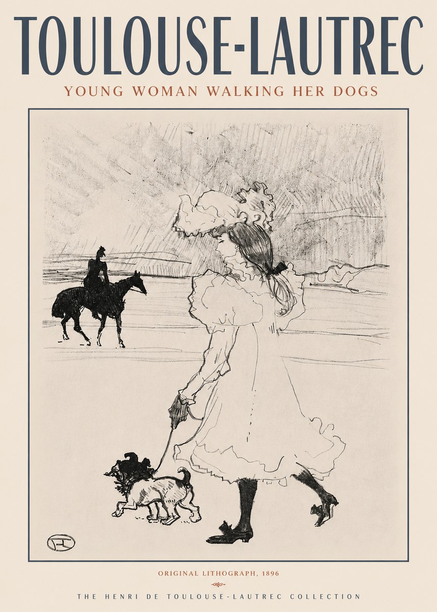 Toulouse-Lautrec Young Woman Walking Her Dogs No4 - Juliste