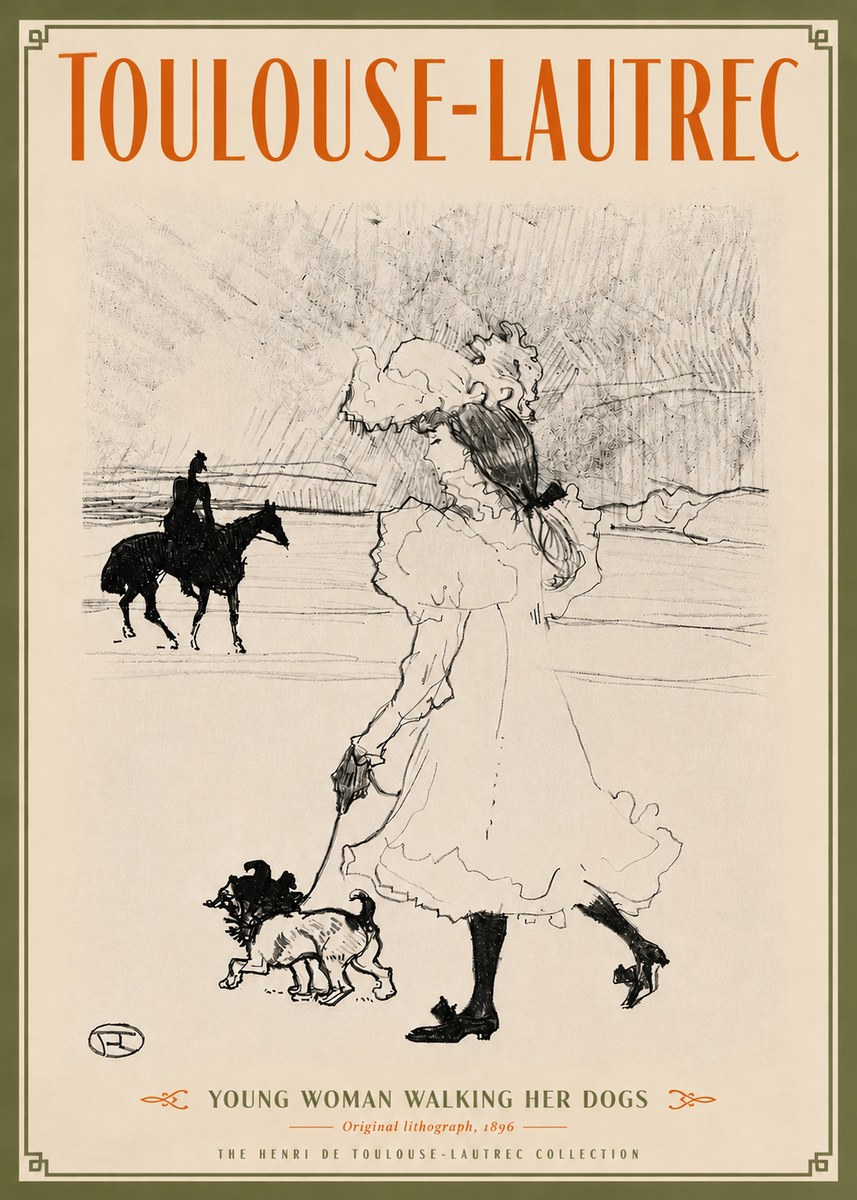 Toulouse-Lautrec Young Woman Walking Her Dogs No5 - Juliste