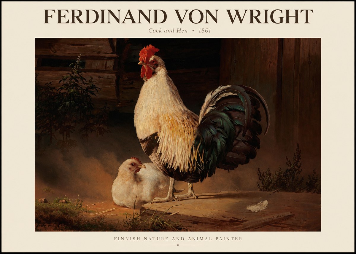 Ferdinand von Wright Cock and Hen No1 - Juliste