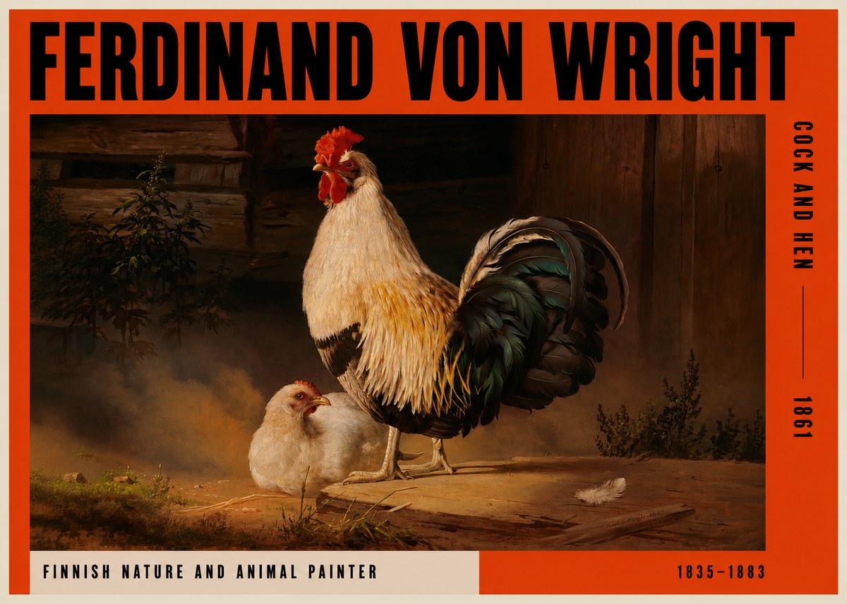 Ferdinand von Wright Cock and Hen No2 - Juliste