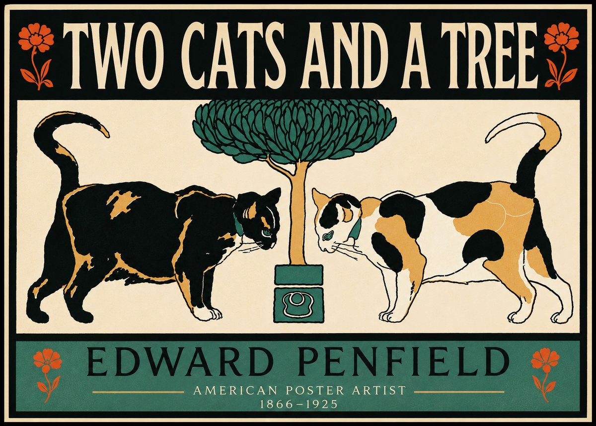Edward Penfield Two Cats and a Tree No5 - Juliste