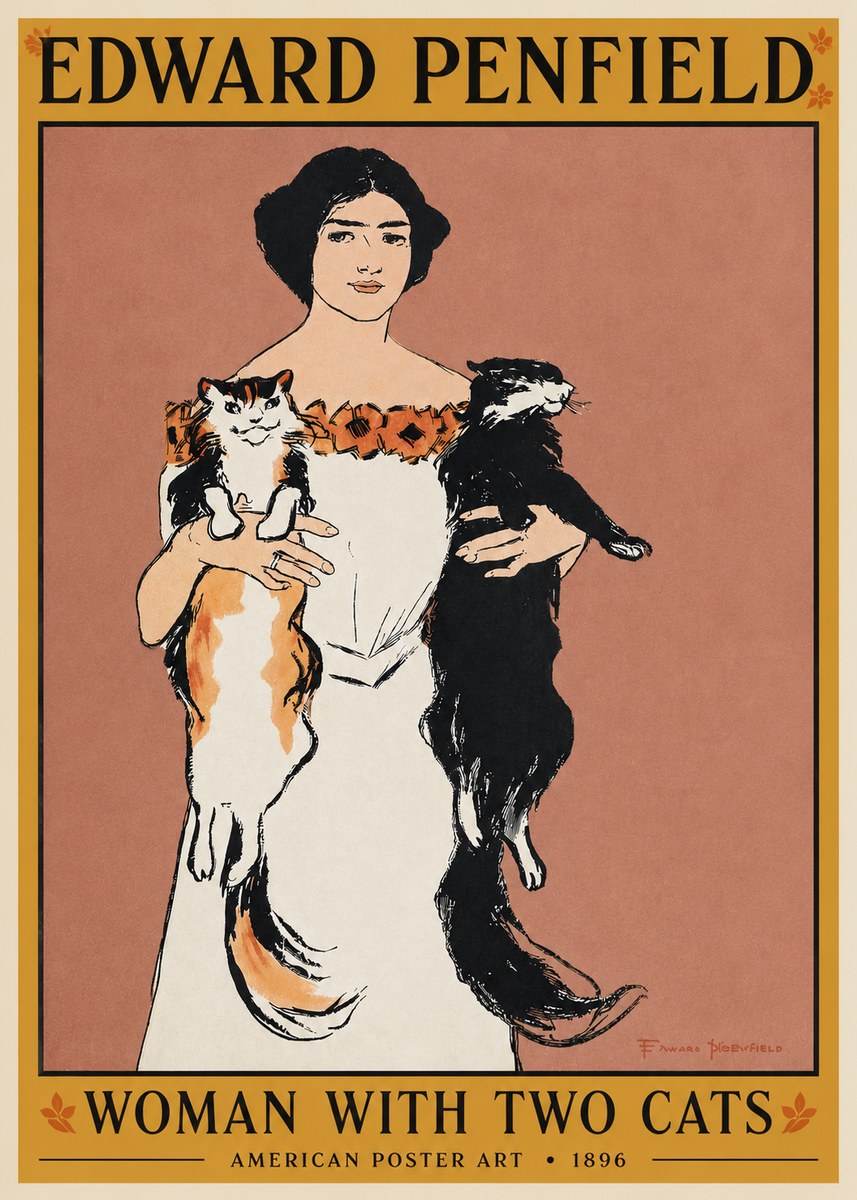 Edward Penfield Woman with Two Cats No3 - Juliste